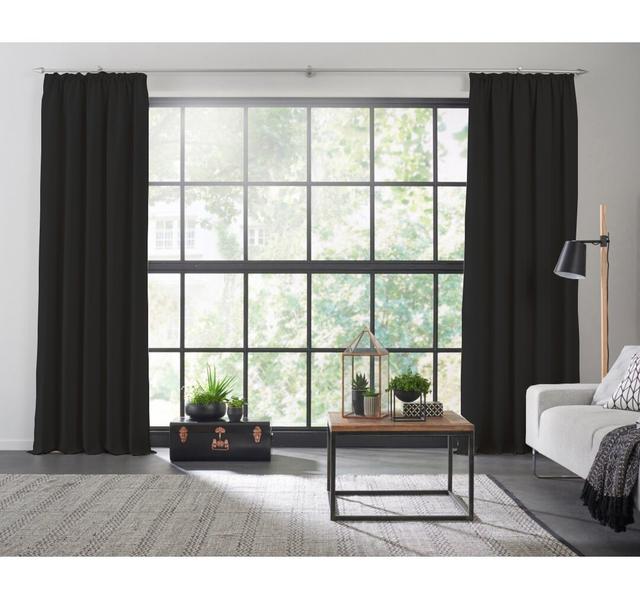 Polyester Blackout Pinch Pleat Curtain Panel Wirth Panel Size: 142cm Width x 295cm Drop, Curtain Colour: Black on Productcaster.