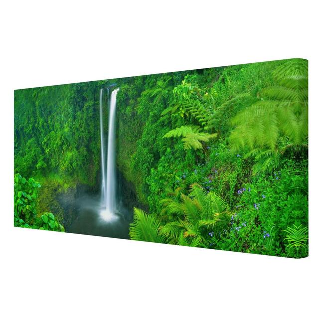 Waterfall Paradise - Wrapped Canvas Graphic Art Print East Urban Home Size: 120cm L x 60cm W on Productcaster.