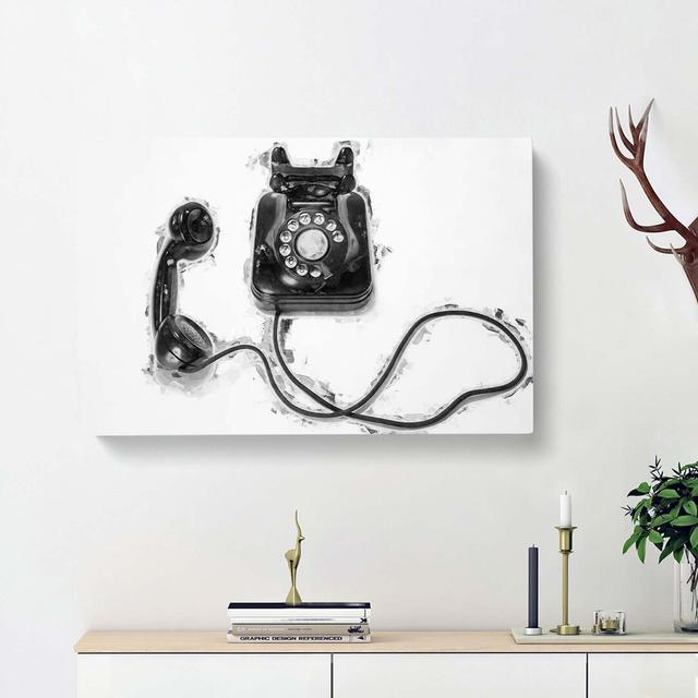 Vintage Telephone in Abstract - Wrapped Canvas Painting Print East Urban Home Size: 60cm H x 91cm W x 3cm D on Productcaster.