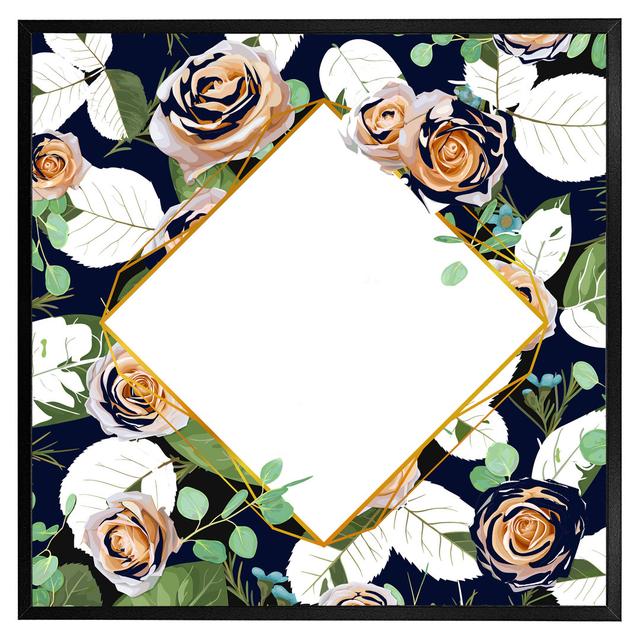 Ligonier Decorative Flowers On Navy - Single Picture Frame Print Rosdorf Park Frame Colour: Black Framed, Size: 76cm H x 76cm W x 4cm D on Productcaster.