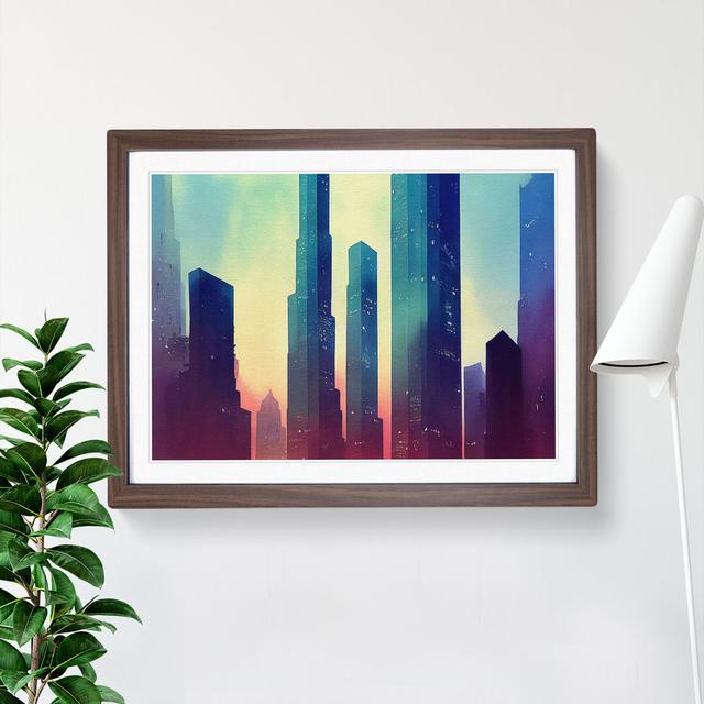 Watercolour Skyscraper Skyline Vol.5 Abstract - Picture Frame Graphic Art 17 Stories Size: 25cm H x 34cm W, Frame Colour: Brown on Productcaster.