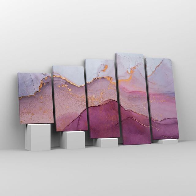 Marble Pink Violet - 5 Piece Wrapped Canvas Painting Ebern Designs Size: 60cm H x 100cm W x 1.8cm D on Productcaster.