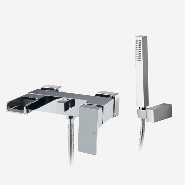 Ozone Waterfall Solid Brass Square Wall Mounted Chrome Bath Shower Mixer Tap Belfry Bathroom on Productcaster.