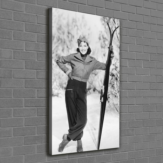 Woman With Skis - Wrapped Canvas Art Prints Canora Grey on Productcaster.