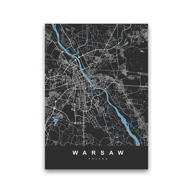 Warsaw - Graphic Art Print on Canvas Borough Wharf Format: Wrapped Canvas, Size: 42cm H x 30cm W x 1cm D on Productcaster.