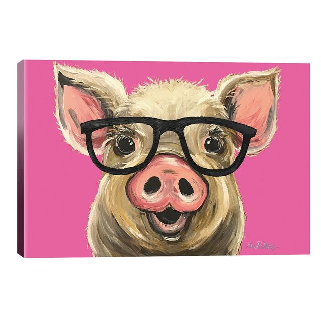 Rosey The Pig With Glasses by Hippie Hound Studios - Wrapped Canvas Painting Viv + Rae Size: 66.04cm H x 101.6cm W x 3.81cm D on Productcaster.