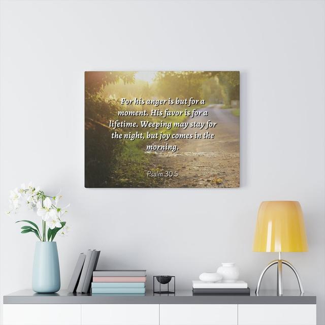 Joy in the Morning Psalms 30:5 - Wrapped Canvas Typography Blue Elephant Size: 61cm H x 76cm W on Productcaster.