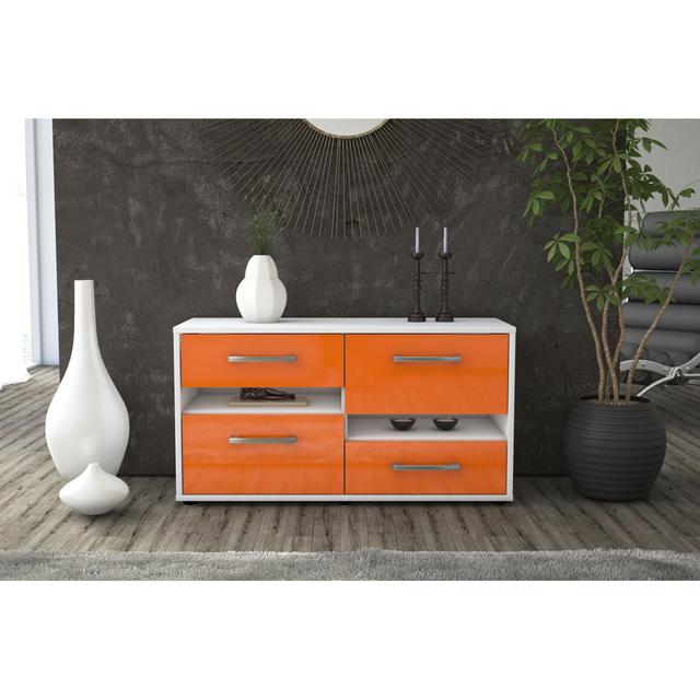 TV-Ständer Barello, Farbe: Eiche/Anthrazit, Freistehend/Metallgriffe, Größe: 92x49x35 cm Brayden Studio Farbe: Orange/Weiß on Productcaster.