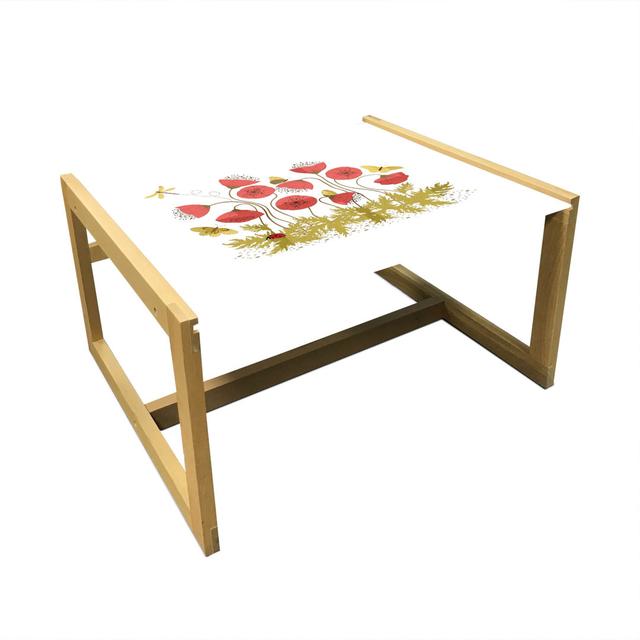 Floral Coffee Table, Poppies Dragonflies Butterflies Ladybug, Acrylic Glass Center Table With Wooden Frame For Offices Dorms Coral Pale Khaki White Ea on Productcaster.