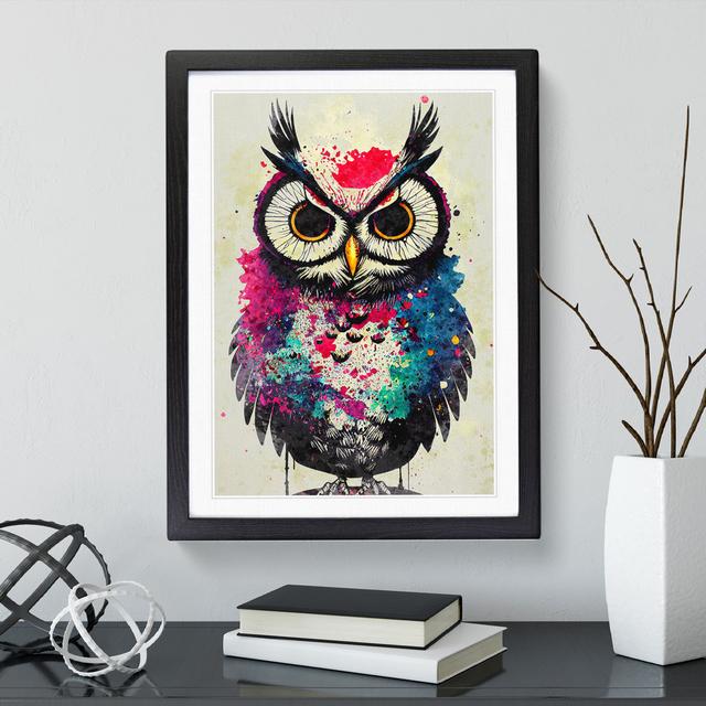 Owl - Picture Frame Painting Latitude Run Size: 34cm H x 25cm W x 2cm D, Frame Colour: Black on Productcaster.