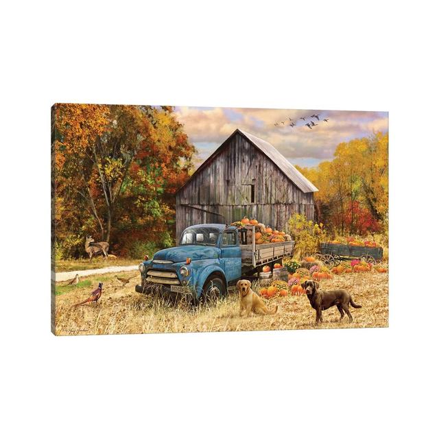 Fall Truck And Barn by Greg & Company - Wrapped Canvas Painting Brambly Cottage Size: 20.32cm H x 30.48cm W x 1.91cm D on Productcaster.