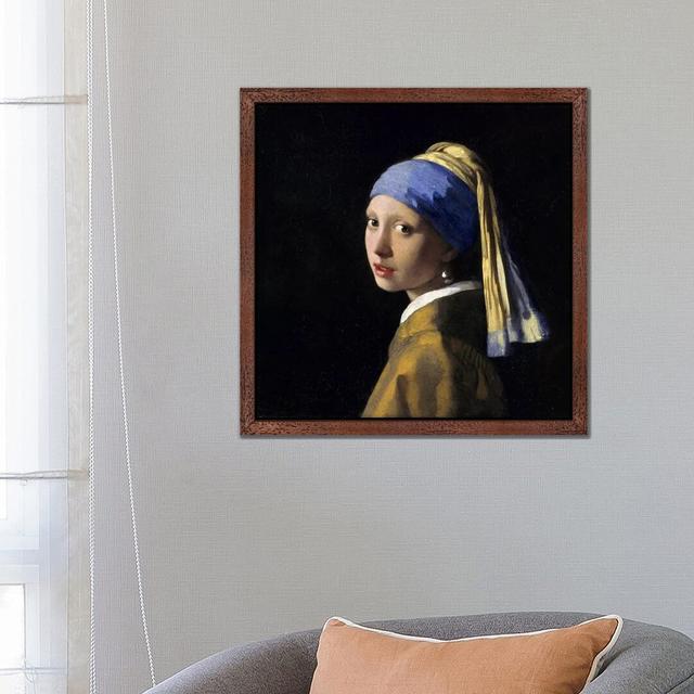 Girl with a Pearl Earring by Johannes Vermeer - Painting Print on Canvas Lark Manor Frame Option: Brown Framed, Size: 94cm H x 94cm W x 4cm D on Productcaster.