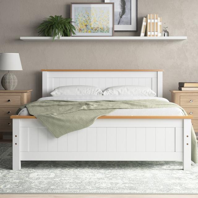 Aubrey Solid Wood Low Profile Bed Frame with Mattress Fernleaf Mattress Type: 23cm Spring, Colour: White, Size: Double (4'6) on Productcaster.