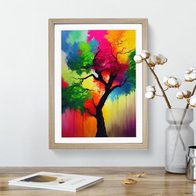 Colourful Abstract Tree No.3 - Painting Marlow Home Co. Size: 48cm H x 36cm W, Format: Oak Framed, Matte Colour: White on Productcaster.