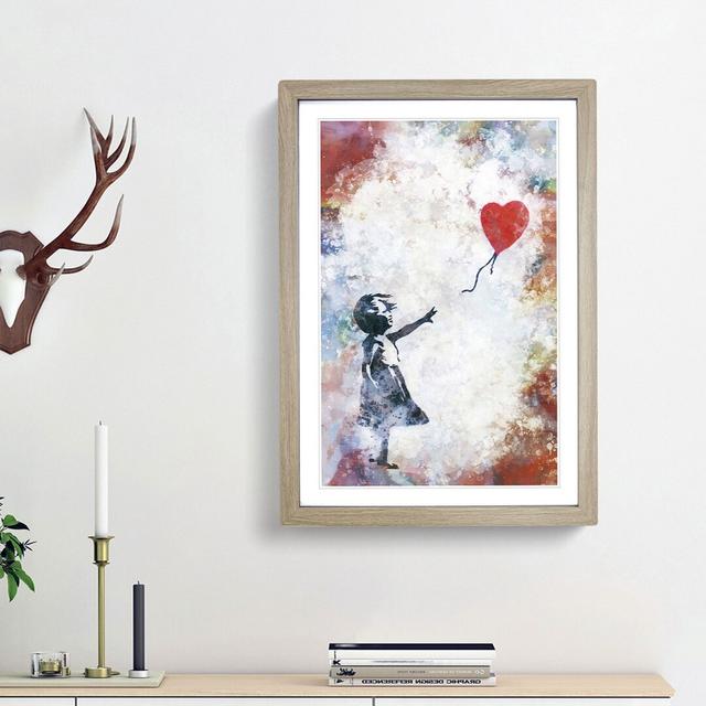 The Girl With A Red Balloon In Abstract by Banksy - Single Picture Frame Print on MDF East Urban Home Frame Option: Oak Framed, Size: 91cm H x 60cm W on Productcaster.