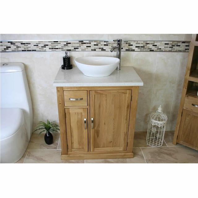 Delucia Solid Oak 750mm Free-standing Vanity Unit Belfry Bathroom Top Finish: White on Productcaster.