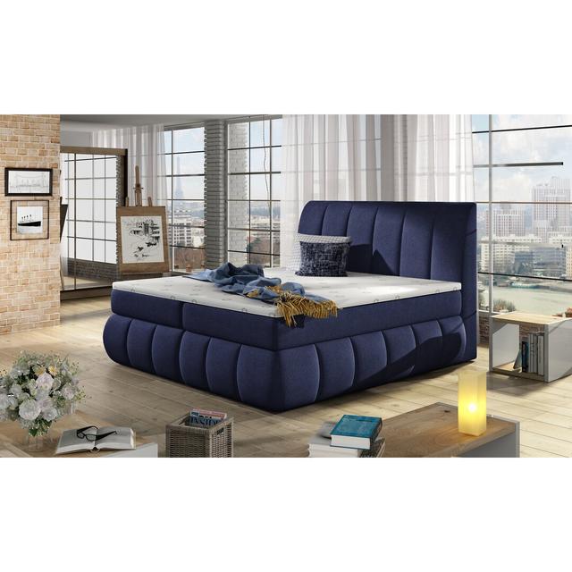 Boxspring Bed Doud with Topper Metro Lane Size: European Kingsize (160 x 200cm), Colour: Dark Blue on Productcaster.