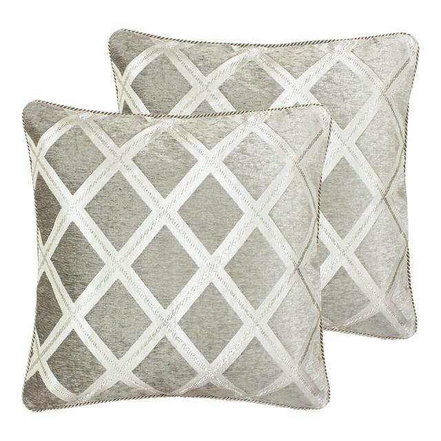 Geometric Square Throw Cushion With Filling (Set of 2) Paoletti Colour: Oyster on Productcaster.