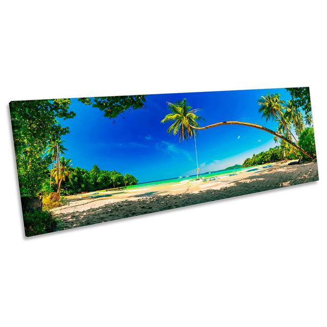 Tropical Beach Palm Tree Print PANORAMA CANVAS WALL ART Picture Blue House of Hampton Size: 30.48cm H x 91.44cm W on Productcaster.