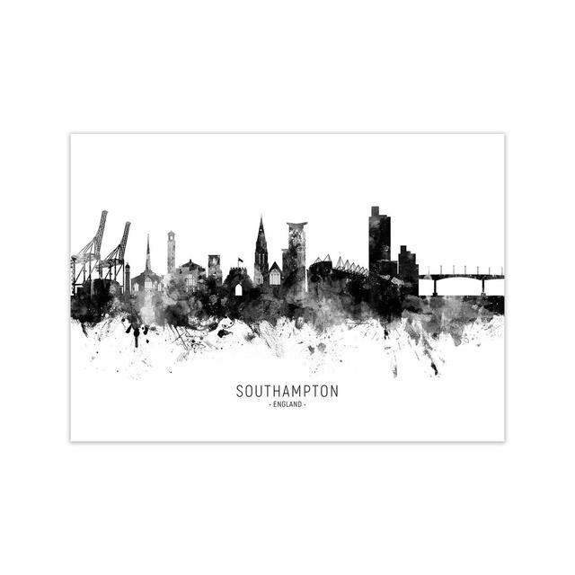 Southampton England Skyline Black White City Name by Michael Tompsett - Graphic Art Print Latitude Run Size: 21cm H x 30cm W x 1cm D, Format: Unframed on Productcaster.