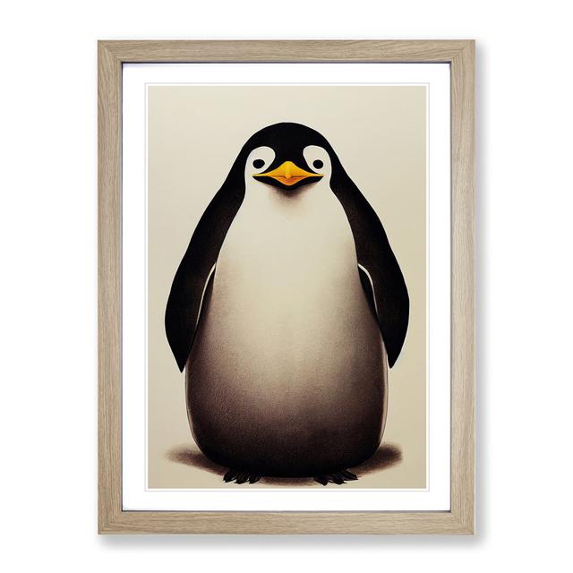 Sitting Penguin - Picture Frame Graphic Art Marlow Home Co. Size: 34cm H x 25cm W x 2cm D, Frame Colour: Oak on Productcaster.