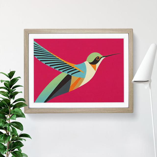 XH1022-6106X Modern Hummingbird Abstract - Single Picture Frame Print Marlow Home Co. Size: 34cm H x 46cm W x 2cm D, Frame Colour: Oak on Productcaster.