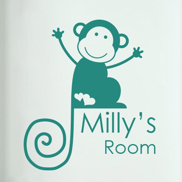 Personalised Monkey Girls Door Room Wall Sticker Happy Larry Colour: Aqua Green, Customize: Yes on Productcaster.