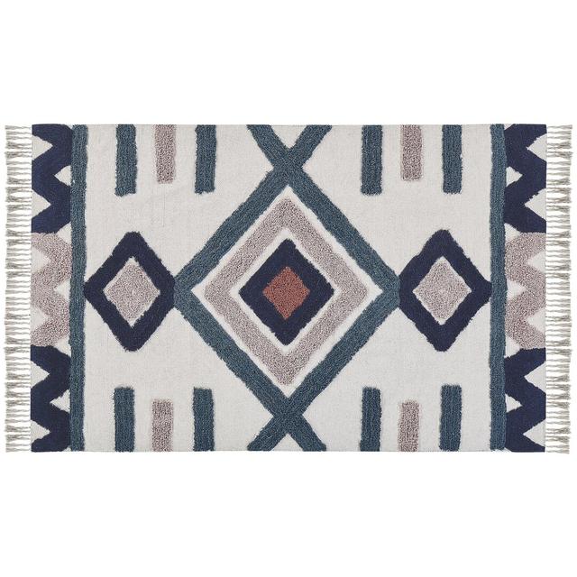 Kirkhill Tufted Cotton Beige/Blue/Black Rug Gracie Oaks Rug Size: Rectangle 140cm x 200cm on Productcaster.