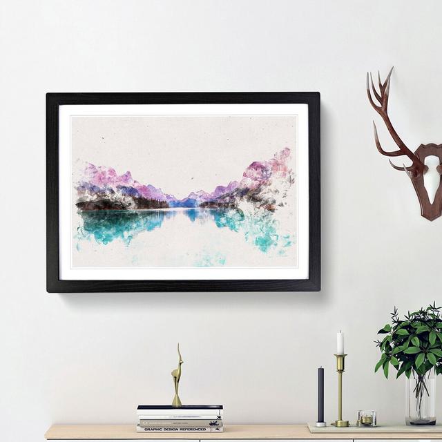 Maligne Lake Scene in Canada Watercolour - Picture Frame Graphic Art Print East Urban Home Frame Option: Black Framed, Size: 33cm H x 45cm W x 2cm D on Productcaster.