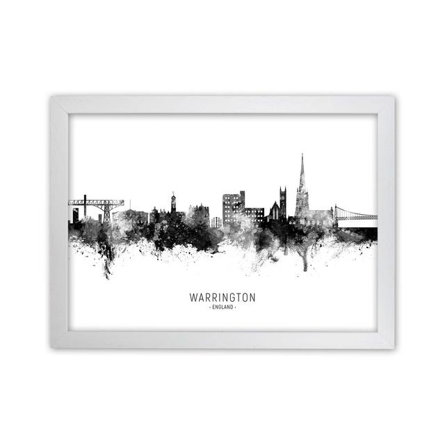 Warrington England Skyline Black White City Name by Michael Tompsett - Graphic Art Ebern Designs Format: White Framed, Size: 34cm H x 46cm W x 3cm D on Productcaster.