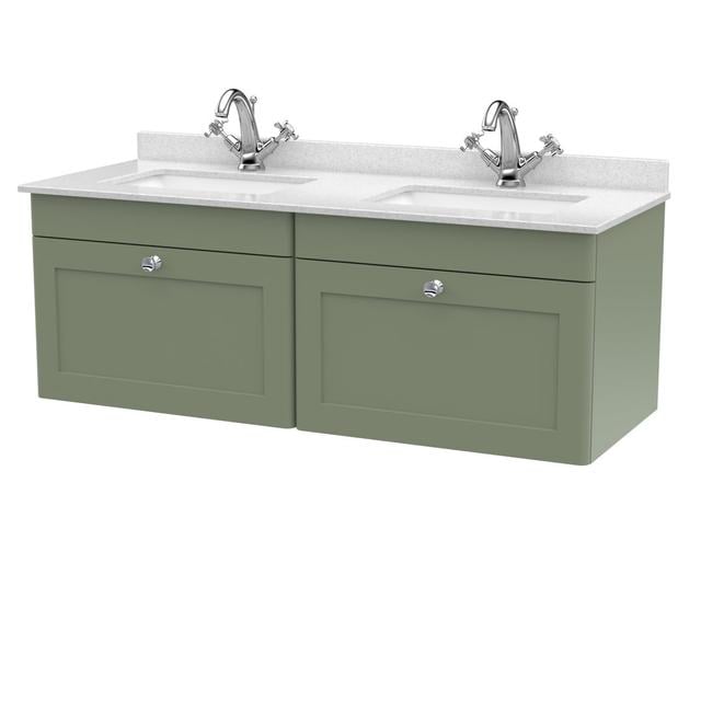 Classique 1220mm Double Bathroom Vanity with Drop In Vitreous China Basin Nuie Vanity Unit Colour: Satin Green on Productcaster.