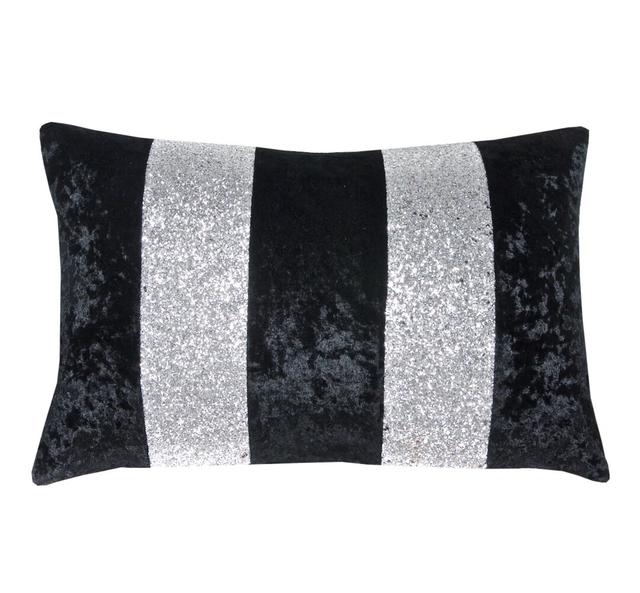 Maci Striped Rectangular Throw Pillow Cover Rosdorf Park Colour: Black/Silver on Productcaster.