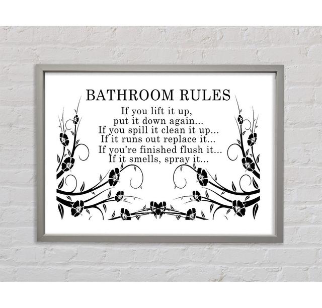 Bathroom Quote Bathroom Rules 2 Pink - Single Picture Frame Art Prints on Canvas Bright Star Colour: White, Size: 59.7cm H x 84.1cm W x 3.3cm D on Productcaster.