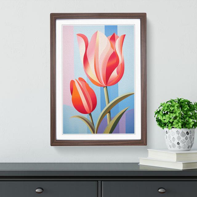 Tulip Flower Art Deco - Single Picture Frame Print on Wood Marlow Home Co. Format: Walnut Framed, Size: 34cm H x 25cm W on Productcaster.