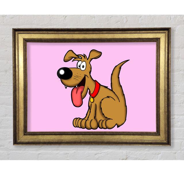 Happy Dog Cartoon With Tongue Out - Print Bright Star Size: 42cm H x 59.7cm W x 8cm D, Colour: Pink on Productcaster.