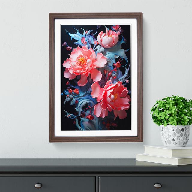 Peony Flower Neo-Plasticism Big Box Art Size: 34cm H x 25cm W x 2cm D, Frame Colour: Walnut Framed on Productcaster.