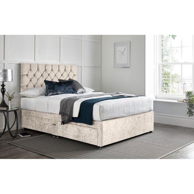 Colner Divan Bed with 24" Headboard on Struts Wayfair Sleep Size: Double (4'6), Colour: Cream, Storage Type: 2 Foot-end Drawers on Productcaster.