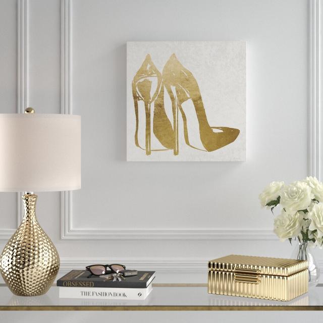 Gold and Velvet Heels - Wrapped Canvas Painting Print East Urban Home Size: 40.64cm H x 40.64cm W x 3.81cm D on Productcaster.