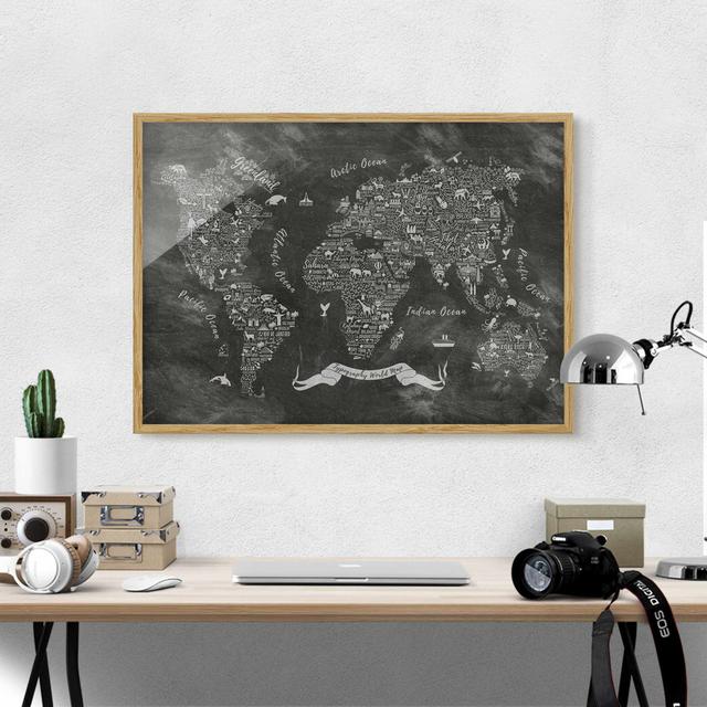 Chalk Typography World Map - Picture Frame Graphic Art Williston Forge Size: 30cm H x 40cm W x 2cm D, Frame Option: Brown Framed on Productcaster.