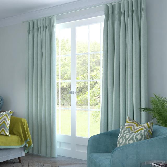 17 Stories Herringbone Curtains 2 Panels | Duck Egg Blue Soft Brushed Textured Made To Order Curtains & Drapes Cotton Pencil Pleat Blackout Lined Widt on Productcaster.