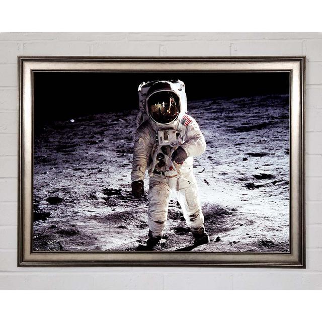 Spaceman On The Moon Framed Print Wall Art Latitude Run Size: 59.7cm H x 84.1cm W x 1.5cm D, Format: Matte Black Framed Paper on Productcaster.