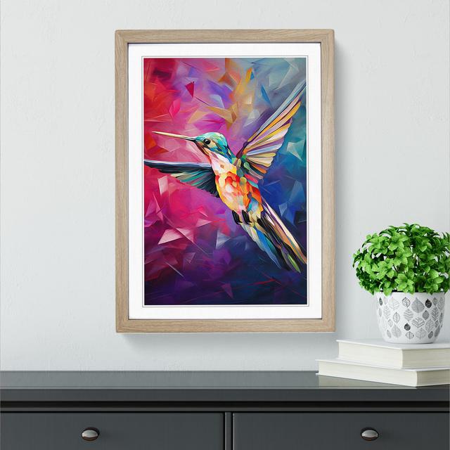 Hummingbird Cubism No.2 - Single Picture Frame Print on Wood Big Box Art Size: 34cm H x 25cm W x 2cm D, Frame Colour: Oak Framed on Productcaster.