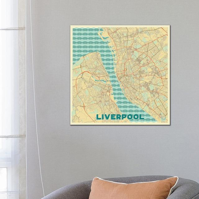 Liverpool Retro Urban Blueprint Map by Hubert Roguski - Wrapped Canvas Painting Borough Wharf Size: 66cm H x 66cm W x 1.9cm D on Productcaster.