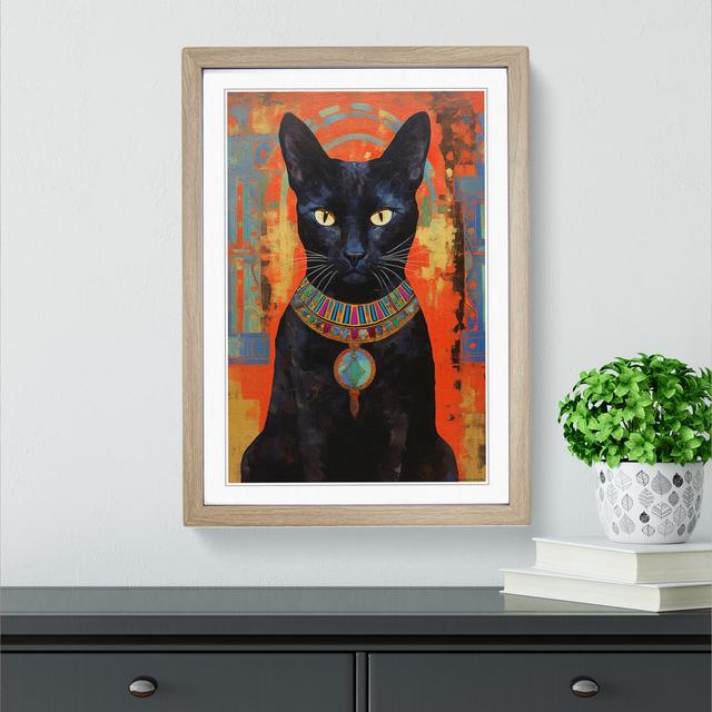 Egyptian Cat Impressionism - Single Picture Frame Print on Wood Marlow Home Co. Size: 34cm H x 25cm W, Format: Oak Framed on Productcaster.