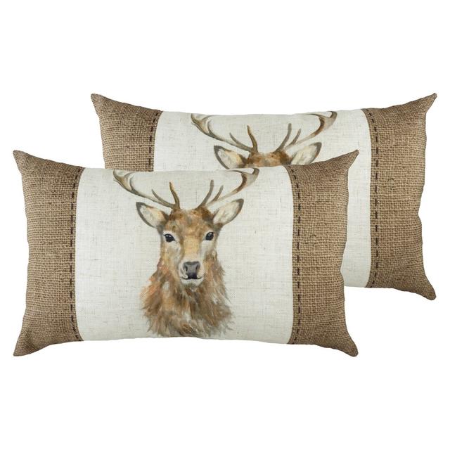 Hessian Stag White Rectangular Throw Cushion With Filling (Set of 2) Evans Lichfield on Productcaster.