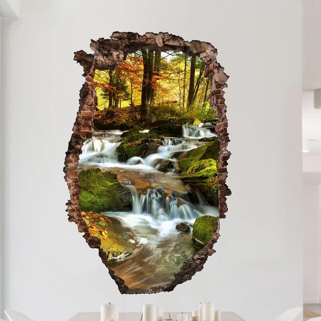 Waterfall in an Autumn Forest Wall Sticker East Urban Home Size: 120cm H x 80cm W on Productcaster.