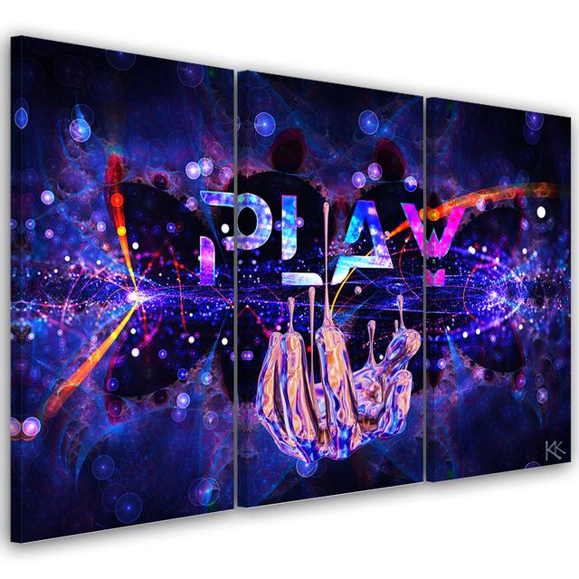 Neon With The Inscription Game - 3 Piece Wrapped Canvas Print Set Brayden Studio Size: 100cm H x 150cm W on Productcaster.