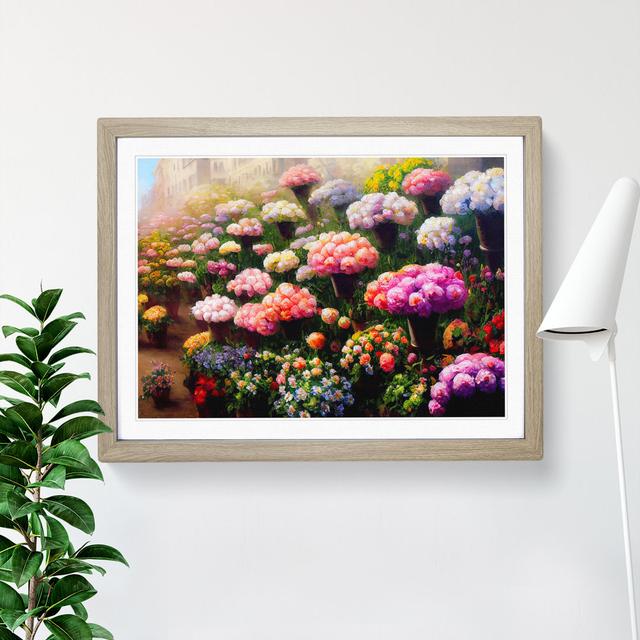 Magical Flower Market - Single Picture Frame Print Marlow Home Co. Size: 46cm H x 64cm W x 2cm D, Frame Colour: Oak on Productcaster.