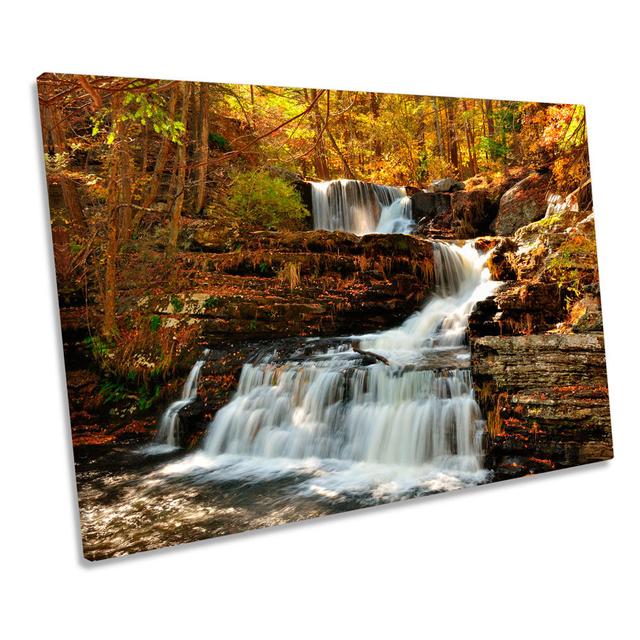 Forest Woodland Waterfall River - Wrapped Canvas Art Prints Union Rustic Size: 91.4cm H x 137.2cm W x 4cm D on Productcaster.