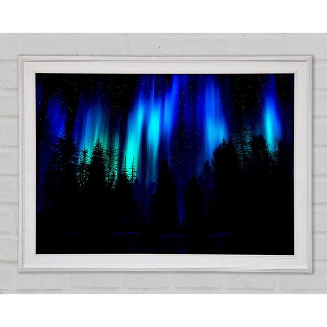 Blue Northern Lights Through The Forest Framed Print Wall Art Ivy Bronx Format: White Framed Paper, Size: 29.7cm H x 42cm W x 1.5cmD on Productcaster.